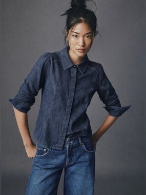 Marina Rinaldi Chambray Button-Up Blouse Size 25 / US XXL / US 1X